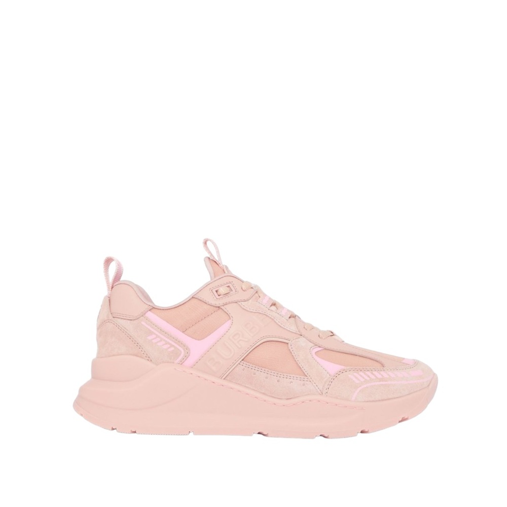 🆕 👟 Burberry Logo Embossed Leather & Suede Sneakers Color:Dusty Pink Size:39.5